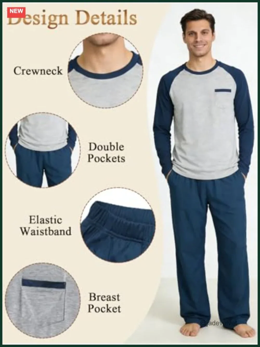 Men's 2-Piece Long Sleeve Pajama Set with Pockets Loungewear Sleepwear